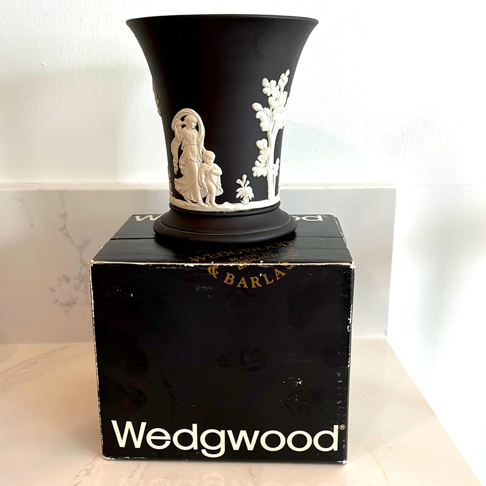 Vintage Wedgwood Black Jasper Trumpet Vase. Made in England